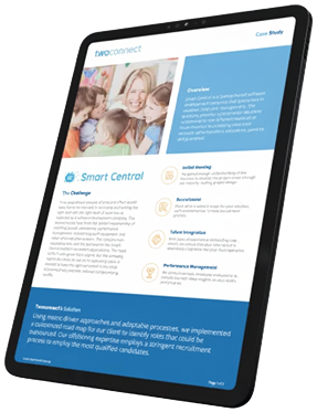 Device graphic showing Twoconnect's offshore staffing platform